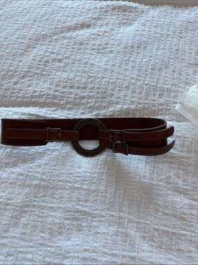 Brown Double-Strap Leather Belt “leather rock”